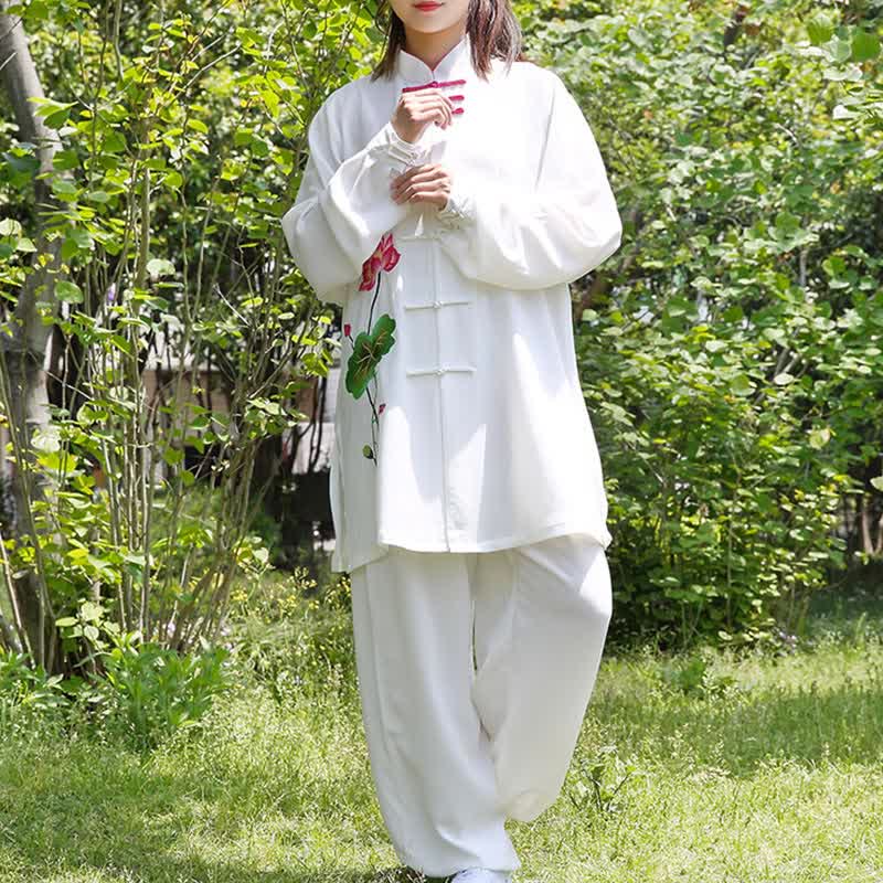 Buddha Stones Lotus Flower Leaf Pattern Tai Chi Meditation Prayer Spiritual Zen Practice Clothing Women's Set - image 8