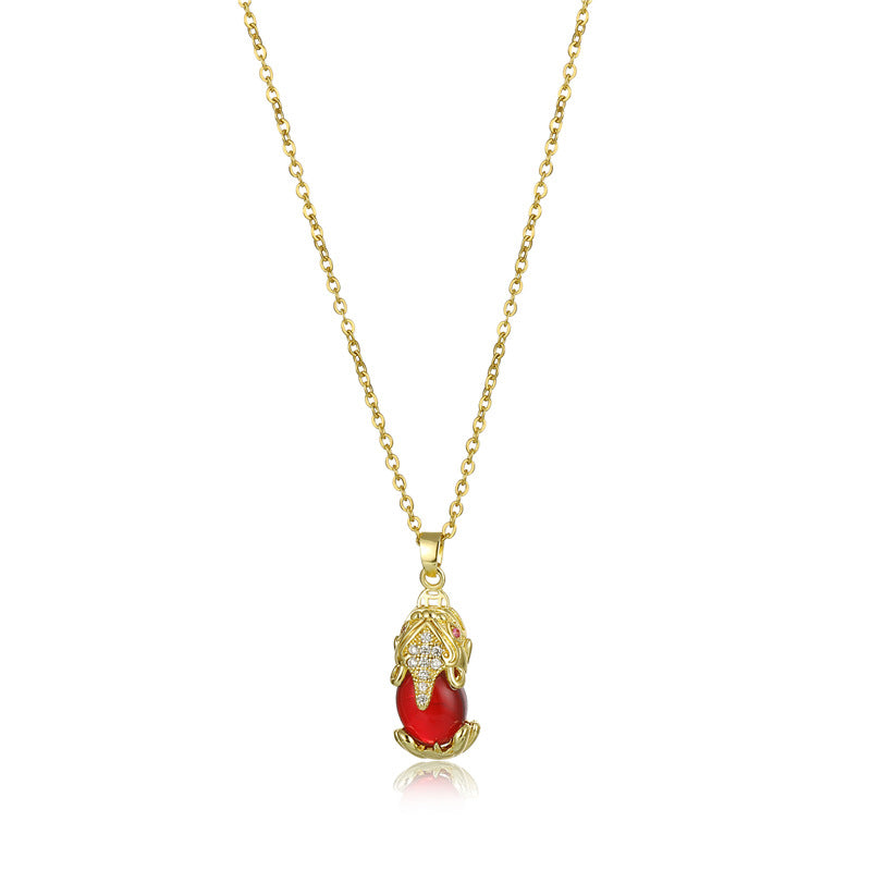 Buddha Stones Natural Garnet Pixiu Fortune Necklace - Red Garnet - image 0