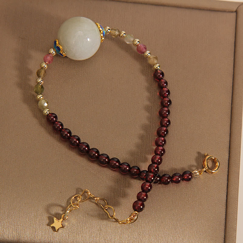 Buddha Stones Garnet Jade Bead Peace Buckle Protection Bracelet - image 4