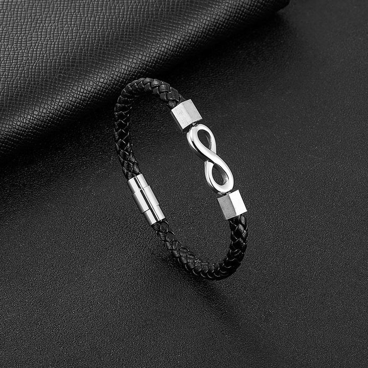 Buddha Stones Endless Knot Titanium Steel Infinity Leather Weave Balance Bracelet - image 12