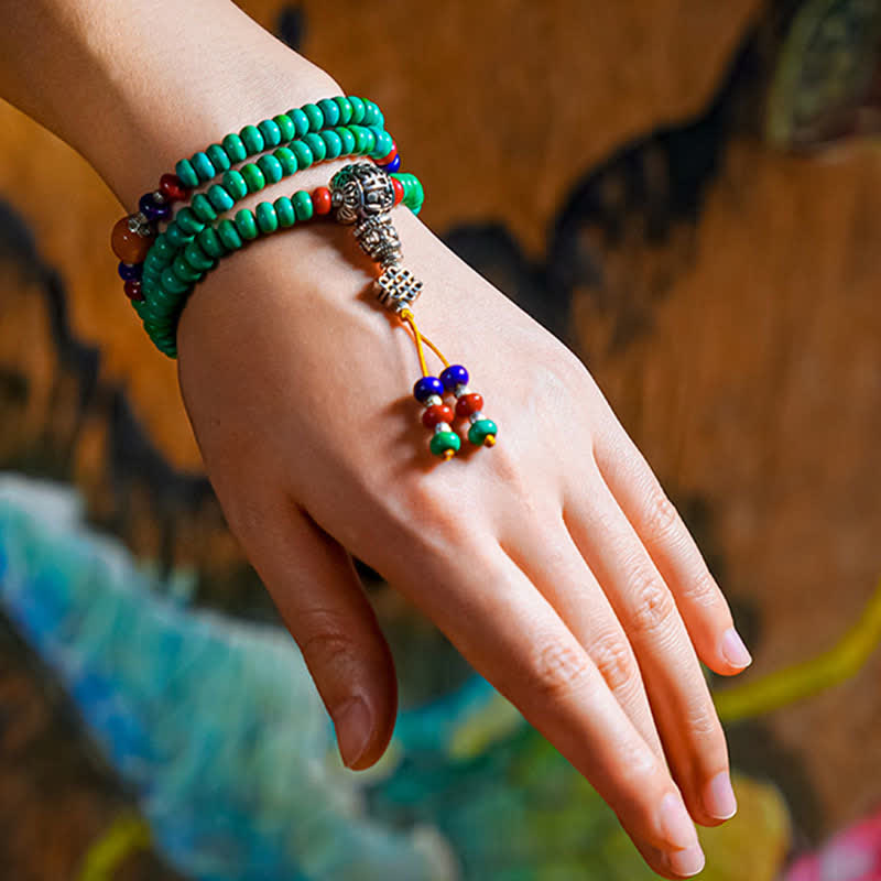 Buddha Stones 108 Mala Beads Tibetan Turquoise Dzi Bead Protection Bracelet - image 2