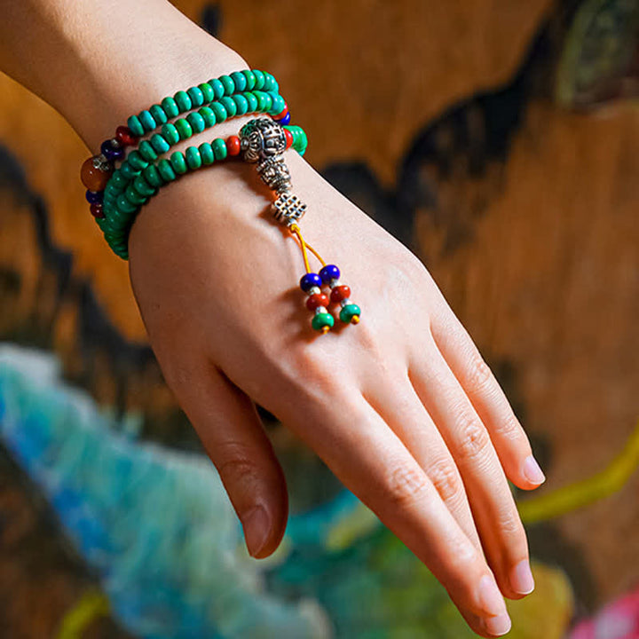 Buddha Stones 108 Mala Beads Tibetan Turquoise Dzi Bead Protection Bracelet - image 2