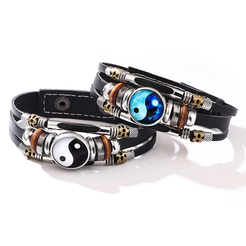 Buddha Stones Yin Yang Leather Balance Bracelet - image 1