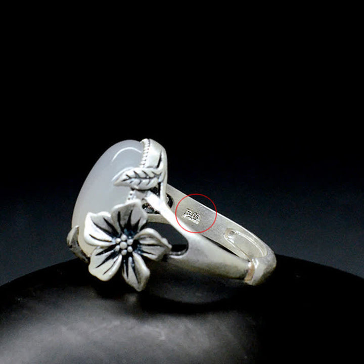 Buddha Stones 990 Sterling Silver Natural Chalcedony Plum Positive Harmony Ring - image 14