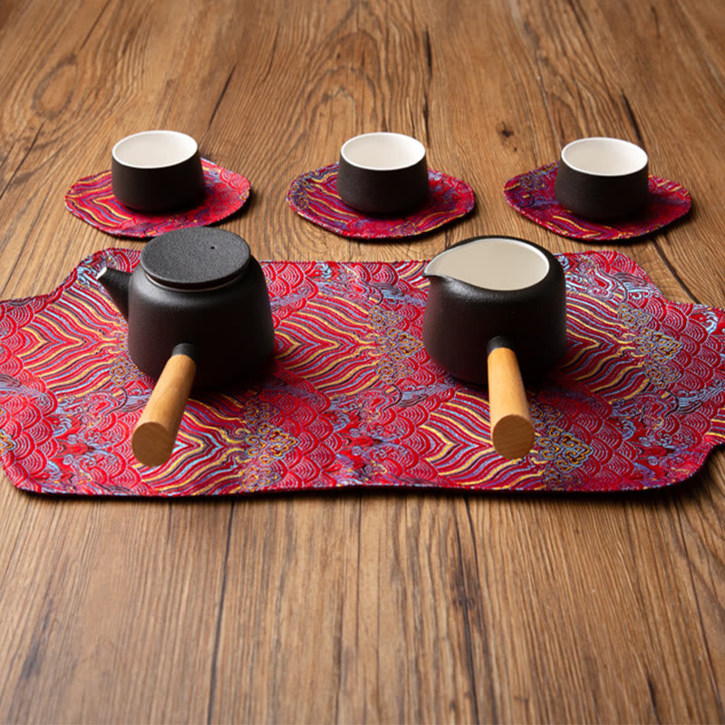 Buddha Stones Sea Wave Bamboo Plum Blossom Brocade Embroidery Cup Mat Pad Tea Cup Coaster Kung Fu Tea Mat - image 8