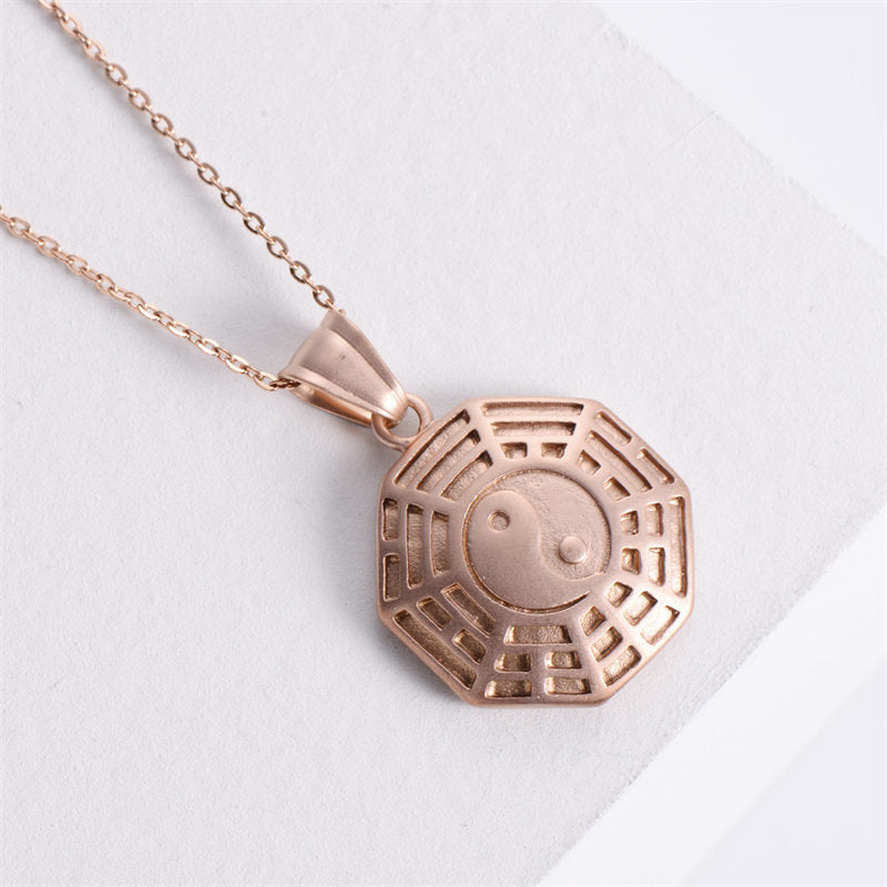 Buddha Stones Bagua Yin Yang Titanium Steel Balance Necklace Chain Pendant - Rose Gold - image 7