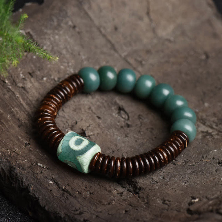 Tibetan Cyan Bodhi Seed Dzi Bead Coconut Shell Keep Away Evil Spirits Bracelet - image 3