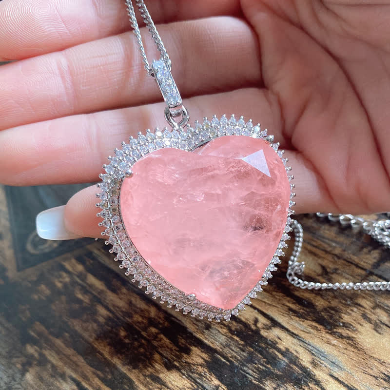 Buddha Stones Rose Quartz Crystal Love Heart Relationships Necklace Pendant - Rose Quartz(Loving energy♥Healing) - image 0