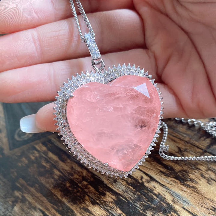Buddha Stones Rose Quartz Crystal Love Heart Relationships Necklace Pendant - Rose Quartz(Loving energy♥Healing) - image 0