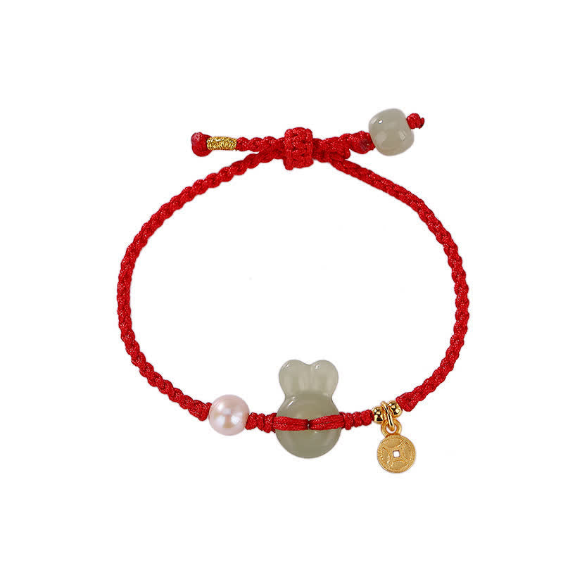 925 Sterling Silver Year of the Rabbit Hetian Jade Copper Coin Wealth Red String Bracelet - image 7