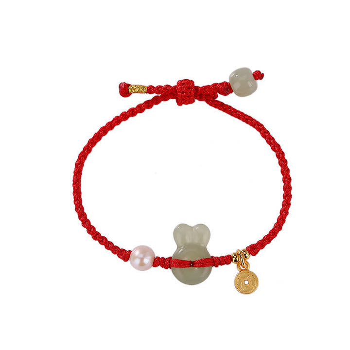 925 Sterling Silver Year of the Rabbit Hetian Jade Copper Coin Wealth Red String Bracelet - image 7