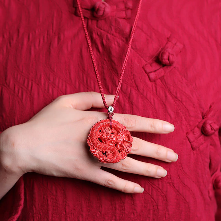 Buddha Stones Year of the Dragon 925 Sterling Silver Natural Cinnabar Copper Coin Luck Necklace Pendant - image 8
