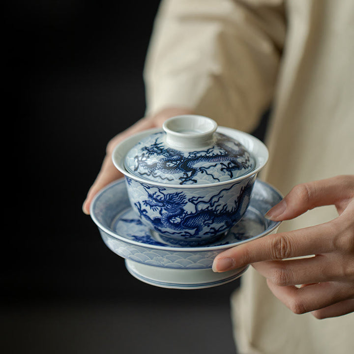 Buddha Stones Blue Dragon Design Ceramic Teacup Kung Fu Tea Cups - image 15