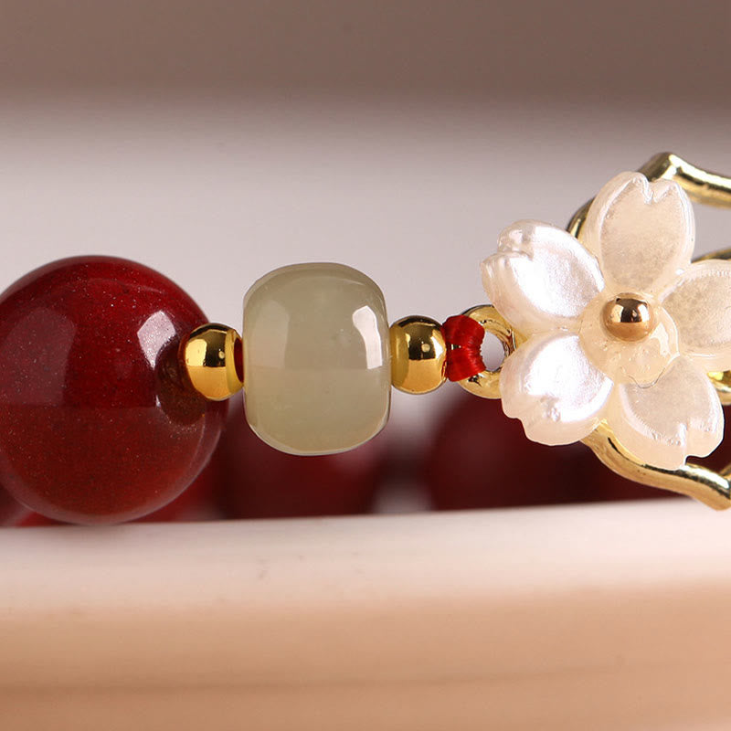 Buddha Stones Natural Cinnabar Jade Beaded Tridacna Stone Flower Blessing Bracelet - image 7