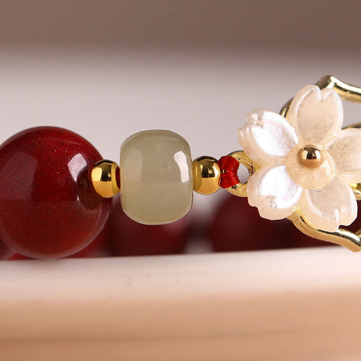 Buddha Stones Natural Cinnabar Jade Beaded Tridacna Stone Flower Blessing Bracelet - image 7