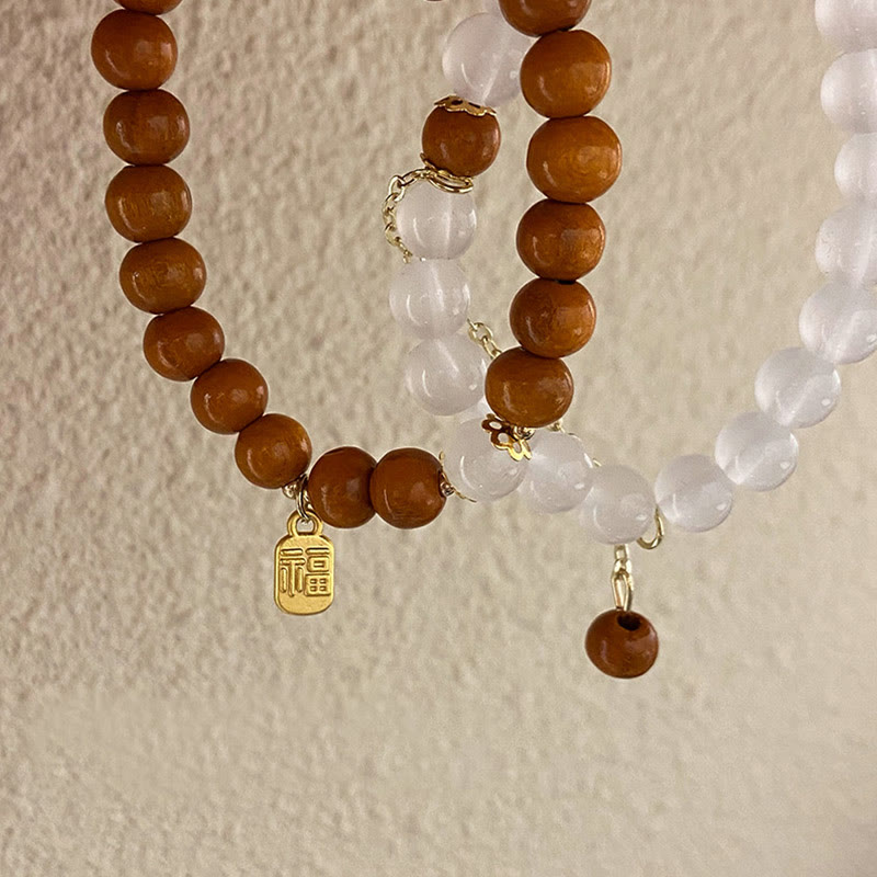Buddha Stones Sandalwood Cat's Eye Fu Character Charm Protection Bracelet - image 14