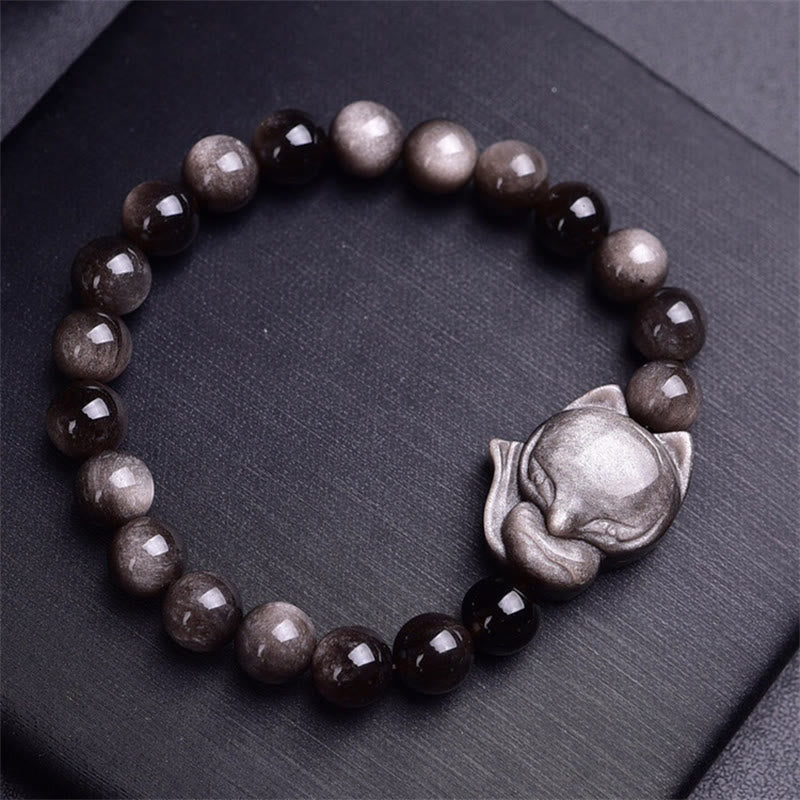 Buddha Stones Natural Silver Sheen Obsidian Fox Protection Bracelet - image 3