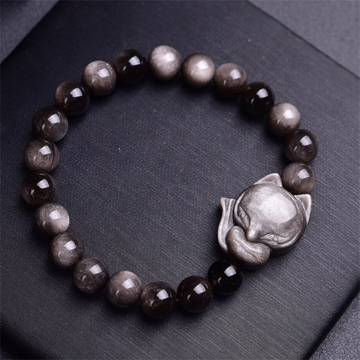 Buddha Stones Natural Silver Sheen Obsidian Fox Protection Bracelet - image 3