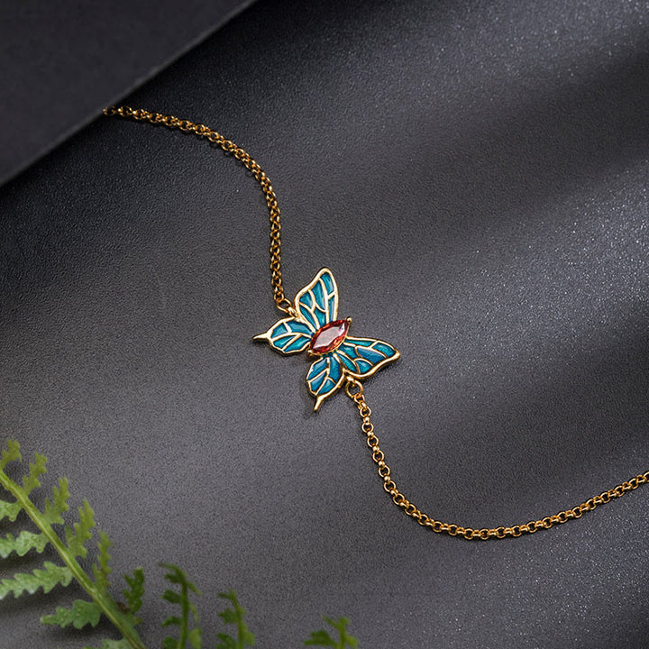 Buddha Stones 925 Sterling Silver Butterfly Zircon Love Chain Bracelet - image 5