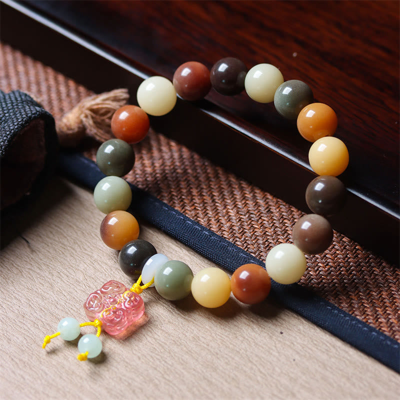 Buddha Stones Natural Multicolored Gradient Bodhi Seed Liuli Glass Charm Peace Bracelet - Bodhi Seed Pink Liuli Glass Charm(Wrist Circumference 14-17cm) - image 0