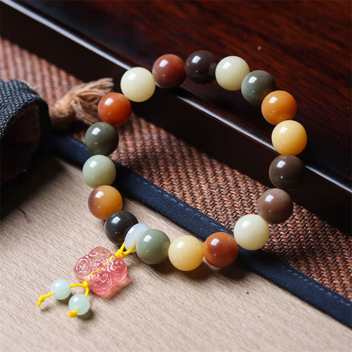 Buddha Stones Natural Multicolored Gradient Bodhi Seed Liuli Glass Charm Peace Bracelet - Bodhi Seed Pink Liuli Glass Charm(Wrist Circumference 14-17cm) - image 0