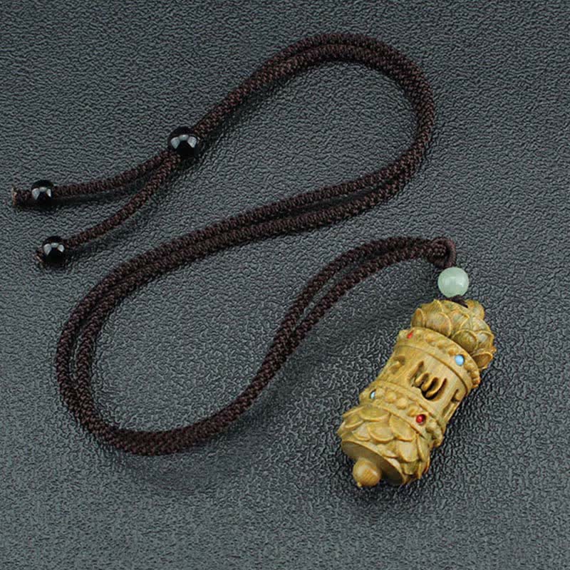 Buddha Stones Tibet Green Sandalwood Rosewood Om Mani Padme Hum Lotus Positive Soothing Necklace Pendant - image 5