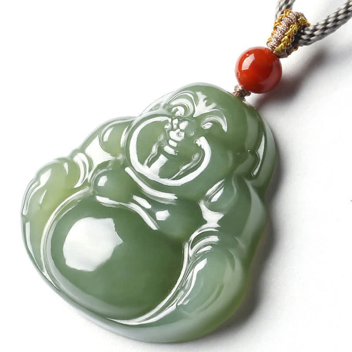 Buddha Stones Laughing Buddha Hetian Jade Abundance Necklace String Pendant - image 9