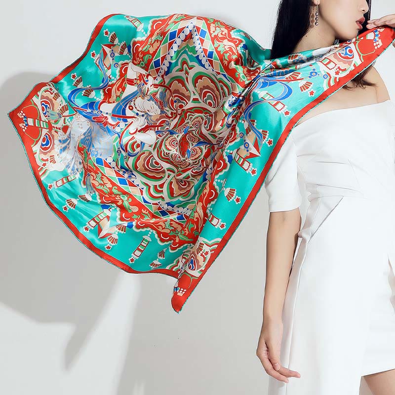 Buddha Stones Dunhuang Musician Playing Frescoes 100% Mulberry Silk Scarf Premium Grade 6A Dunhuang Silk Shawl - image 11