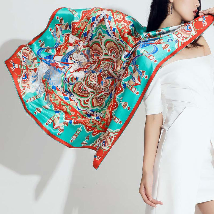 Buddha Stones Dunhuang Musician Playing Frescoes 100% Mulberry Silk Scarf Premium Grade 6A Dunhuang Silk Shawl - image 11