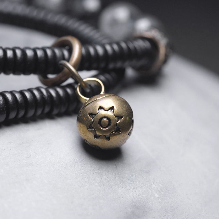 Buddha Stones Black Rutilated Quartz Ebony Wood Copper Wisdom Couple Bracelet - image 6