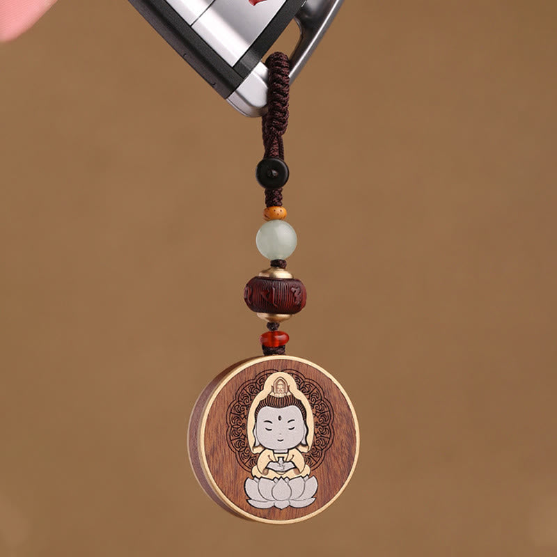 Buddha Stones Ebony Wood Rosewood Buddha Avalokitesvara Om Mani Padme Hum Balance Car Key Chain Decoration - image 17