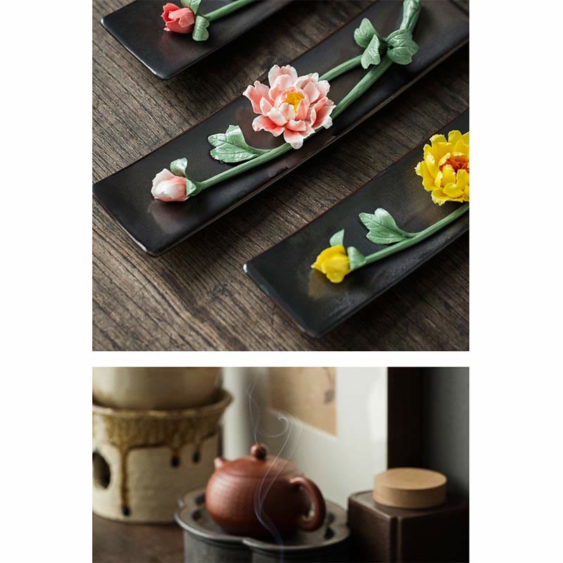 Buddha Stones Lotus Peony Rose Flower Ceramic Spiritual Incense Burner - image 19