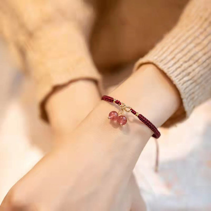 Buddha Stones Natural Strawberry Quartz Amethyst Green Phantom Bead Positive Bracelet - image 14