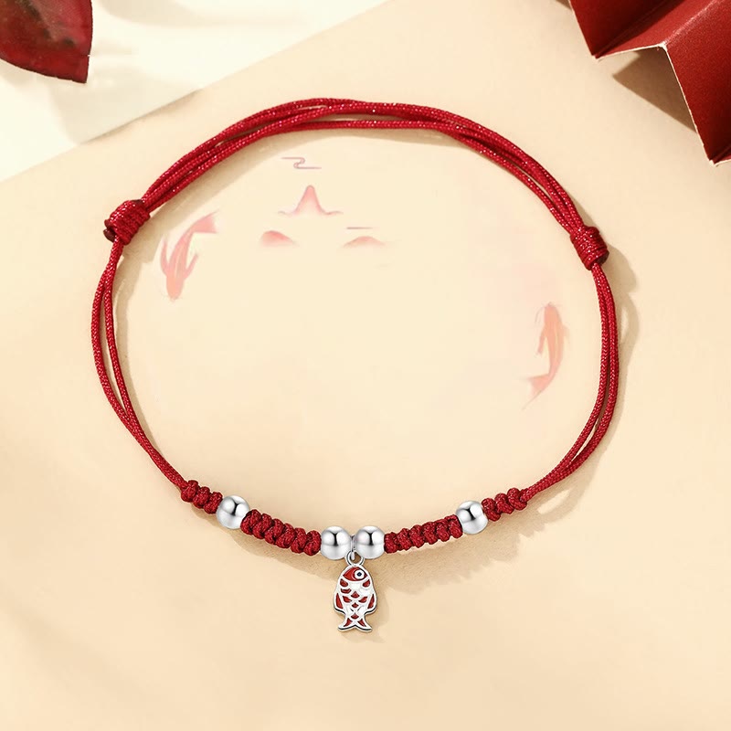 Buddha Stones 925 Sterling Silver Luck Koi Fish Wealth Handcrafted Braided Red Bracelet - Red Rope(Wrist Circumference 14-22cm) - image 0