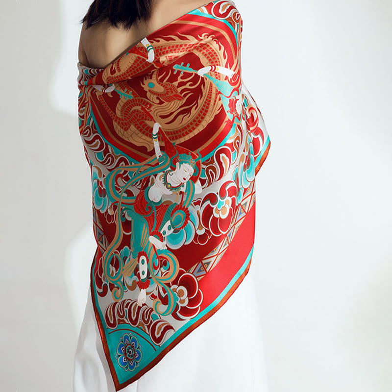 Buddha Stones Dunhuang Rebound Pipa Flying Frescoes 100% Mulberry Silk Scarf Premium Grade 6A Dunhuang Shawl - image 9