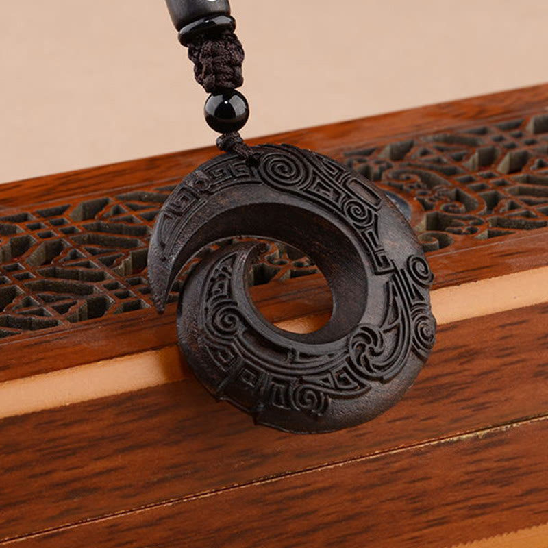 Buddha Stones Small Leaf Red Sandalwood Ebony Wood One's Luck Improves Design Patern Protection Necklace Pendant - image 8