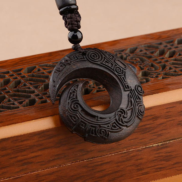 Buddha Stones Small Leaf Red Sandalwood Ebony Wood One's Luck Improves Design Patern Protection Necklace Pendant - image 8