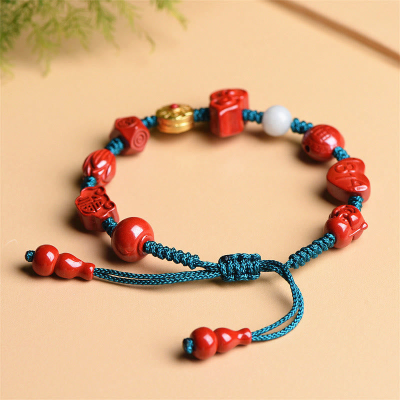 Buddha Stones Natural Cinnabar Gourd Om Mani Padme Hum Laughing Buddha Blessing String Bracelet - image 5