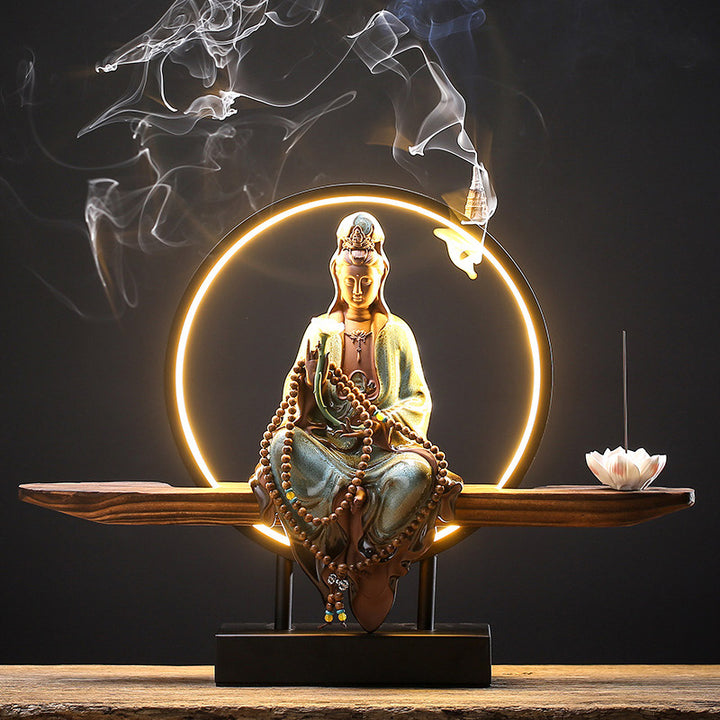 Buddha Stones Buddha Avalokitesvara Ceramic Lotus Relaxation Incense Burner Decoration - Lotus Avalokitesvara Blue - image 3