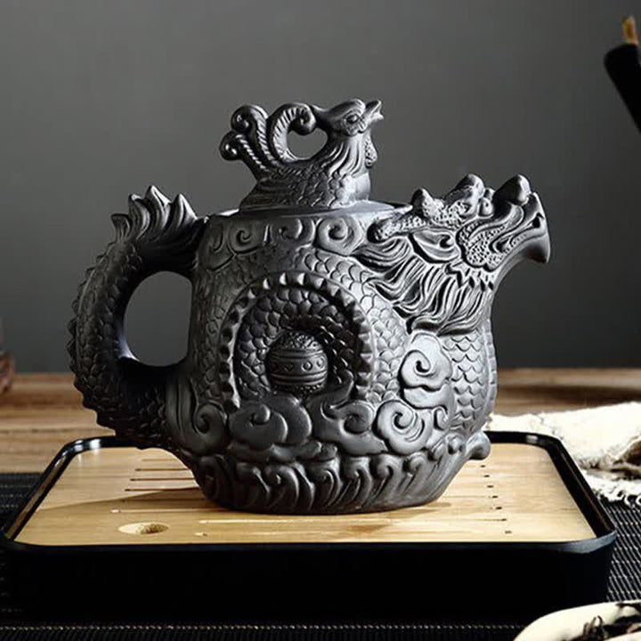 Vintage Dragon Phoenix Ceramic Teapot - image 4