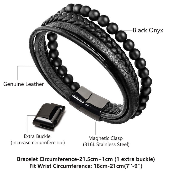 Buddha Stones Natural Lava Rock Black Onyx Bead Leather Bracelet - image 11