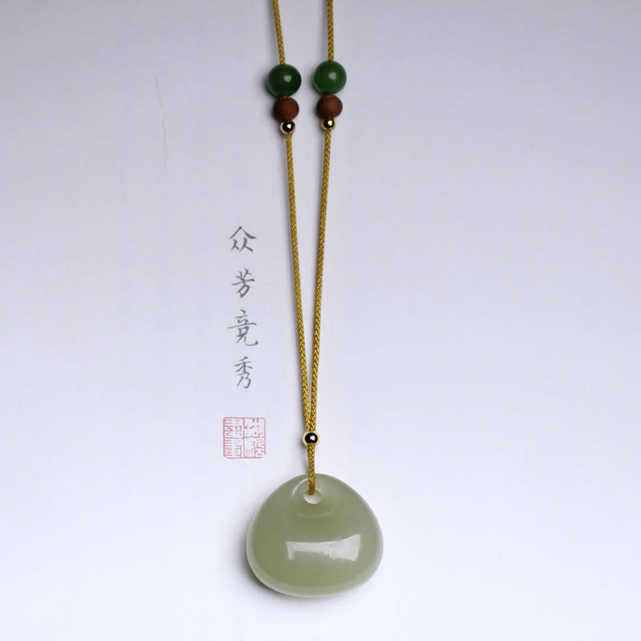 Natural Hetian Jade Small Bag Pattern Prosperity String Necklace Pendant - image 9