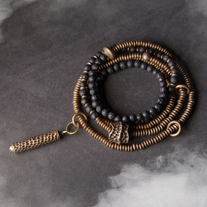 Buddha Stones Vintage Lava Rock Copper Healing Multilayered Bracelet - 17-17.5cm - image 0