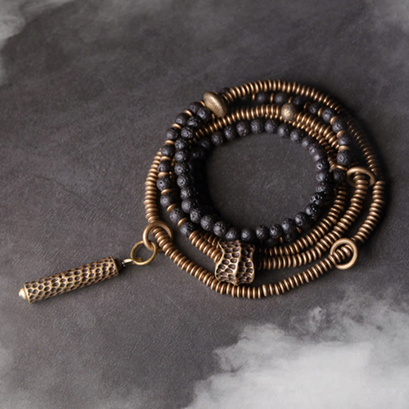 Buddha Stones Vintage Lava Rock Brass Copper Healing Multilayered Bracelet - 17-17.5cm - image 0