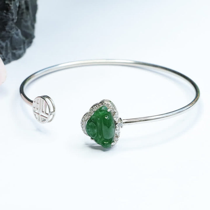 Buddha Stones 925 Sterling Silver Laughing Buddha Jade Luck Bracelet Bangle - image 7