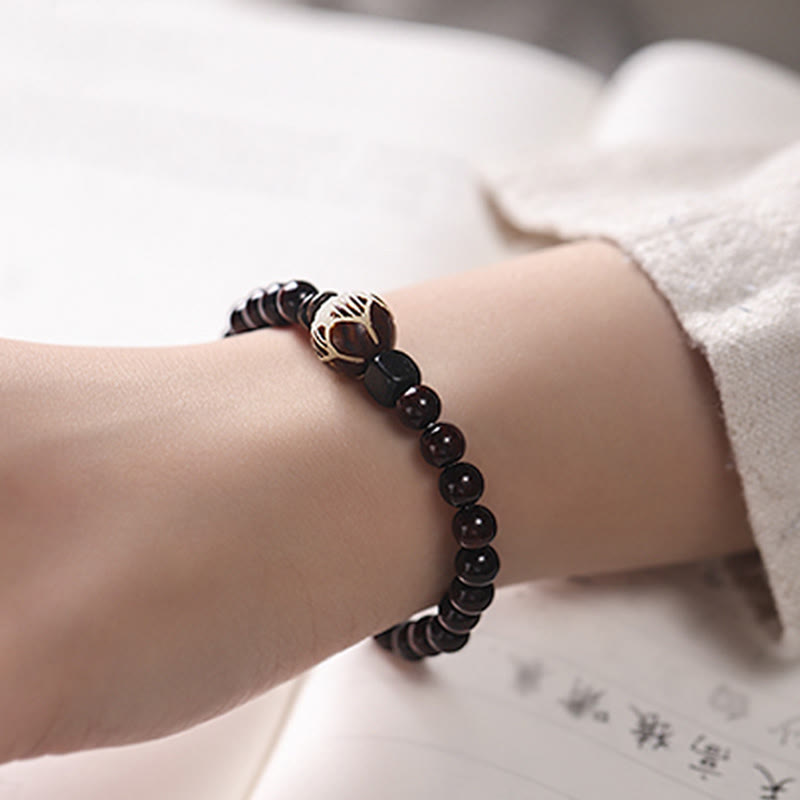 Buddha Stones Small Leaf Red Sandalwood Lotus Bodhi Seed Carved Protection Double Wrap Bracelet - image 10