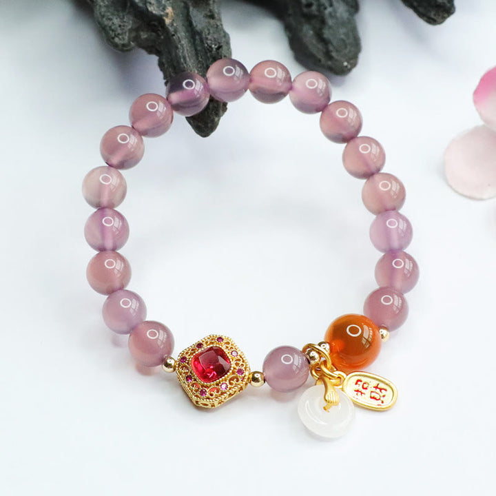Buddha Stones Natural Purple Chalcedony Candy Agate Peace Buckle Harmony Lucky Fortune Charm Bracelet - image 6