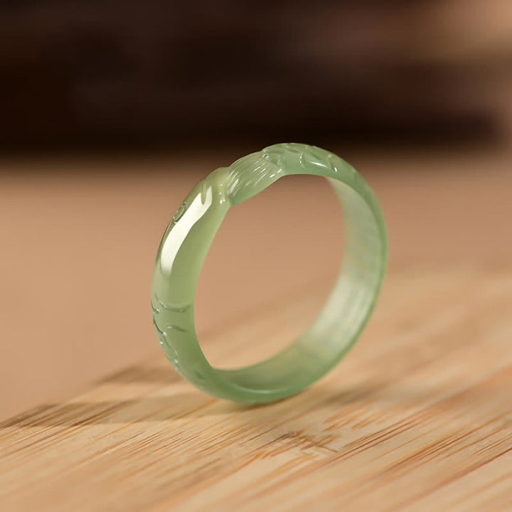 Buddha Stones Hetian White Jade Cyan Jade Koi Fish Success Luck Ring - Cyan Jade (Success ♥ Healing) - 21mm - image 1