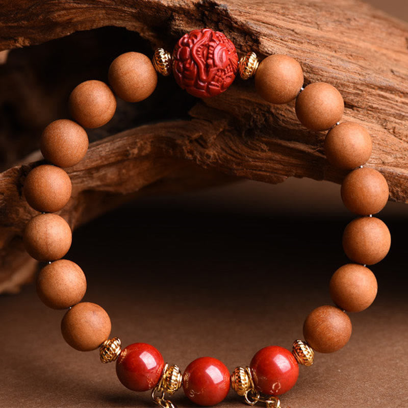 Buddha Stones Tibetan Natural Peach Wood Cinnabar PiXiu Wealth Tassels Bracelet - Peach Wood(Without Tassels) - image 10