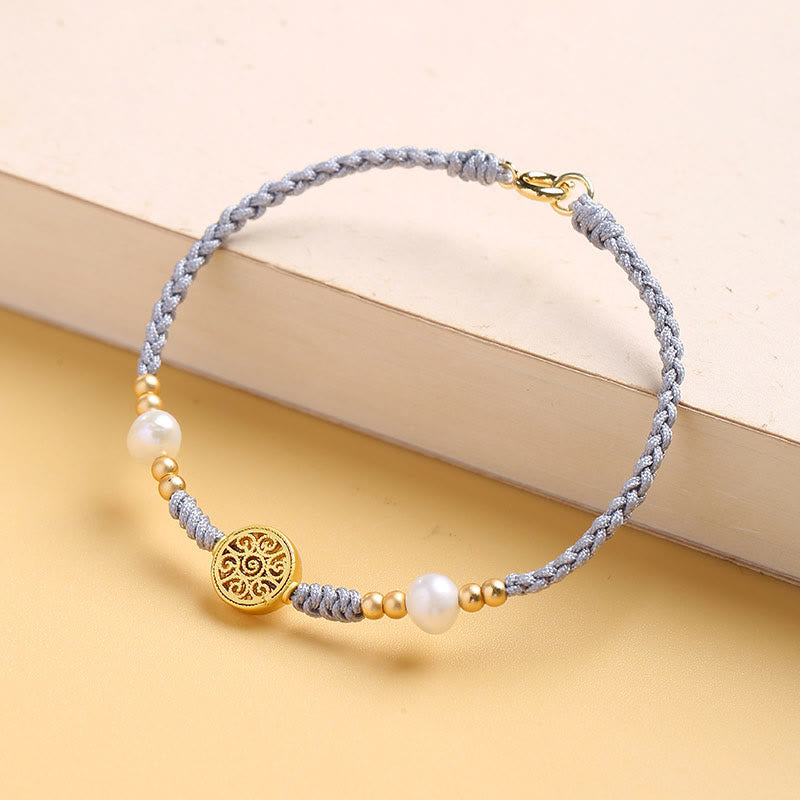 Buddha Stones Copper Coin Fortune Tree Pearl Luck Blue Rope Braided Bracelet - Fortune Tree - 16cm - image 18
